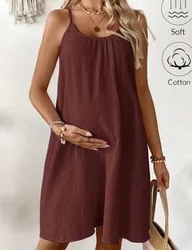 Vestido de tirantes plisado de unicolor para embarazadas, casual y de fiesta XXL - Shein - FashionsVida