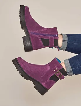 Women's 'Seamount' Chunky Biker Boot in Plum Size: 4 - Plum - Size: 4 - Moshulu - FashionsVida
