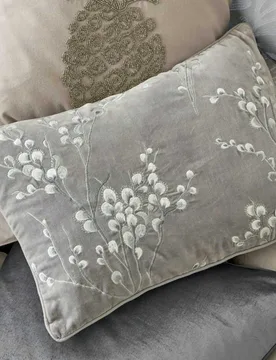 Pussy Willow Velvet Embroidered Cushion Light Grey Mix - Laura Ashley - FashionsVida