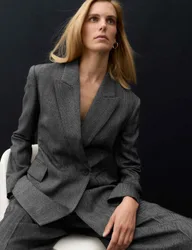 Pure Wool Single Breasted Waisted Blazer Grey female