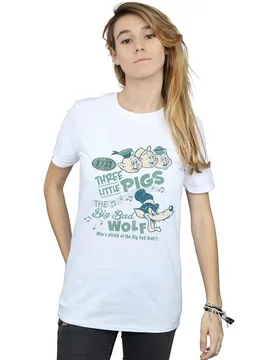 Women's Three Little Pigs Who´s Afraid Of The Big Bad Wolf Cotton Boyfriend T-Shirt in White Size: 5XL - White - Size: 5XL - Disney - FashionsVida