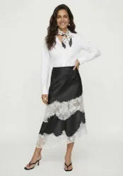 Elenor Lace Insert Midi Skirt In Black And Ecru - 8