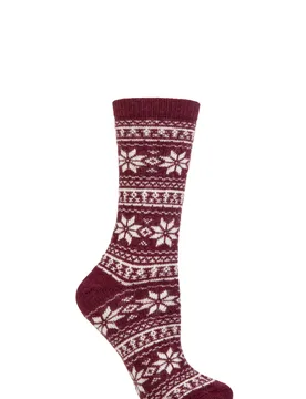 Women's 1 Pair Cashmere Fairisle Socks Wine One Size - Red - Size: One Size - Charnos - FashionsVida