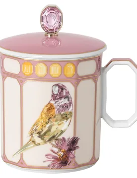 Mug Idyllia, Porcellana, Motivo con stampa in cristallo, fringuello, Rosa OS - Swarovski - FashionsVida