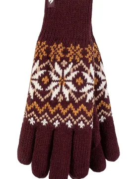 Women's 1 Pack SOCKSHOP Avens Patterned Gloves Wine M/L - Red - Size: Medium - Heat Holders - FashionsVida
