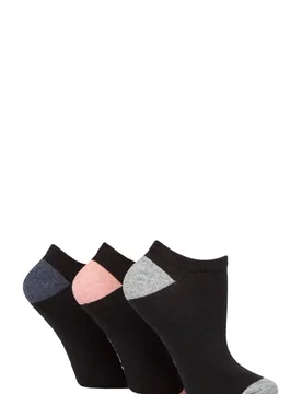 Women's 3 Pair SOCKSHOP 100% Recycled Heel and Toe Cotton Trainer Socks Black Navy / Grey / Pink 4-8 Ladies - Black - Size: Small - TORE - FashionsVida