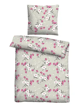 Feinbiber Bettwäsche Blümchen brombeer, 1x 155x220 cm + 1x 80x80 cm - Castell - FashionsVida