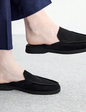 Zapatos planos de mujer tipo mula de ante negro cómodos para ir y venir, zapatos planos y pantuflas adecuados para uso diario en exteriores, compras - Shein - FashionsVida