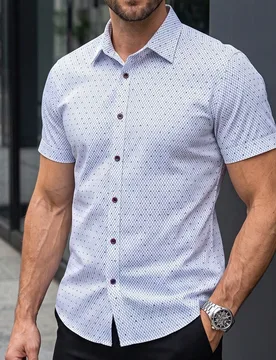 Camisa de botones con estampado de rombos para hombres, formal, ceremonia - Shein - FashionsVida