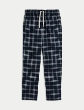 Pure Cotton Checked Pyjama Bottoms Navy Mix male - M&S - FashionsVida