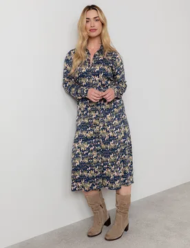 Navy Clover Anya Midi Shirt Dress - Lily & Me - FashionsVida