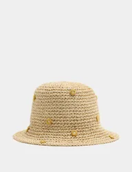 Kids' Straw Raffia Embroidered Flower Hat Neutral Female