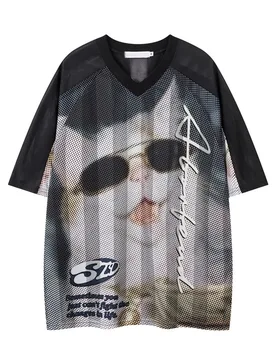 Men Jersey T-Shirt Y2K Streetwear Cat Print Mesh Sport Tshirt Hip Hop Oversized Harajuku Casual Short Sleeve Tees Tops Male - Aliexpress - FashionsVida