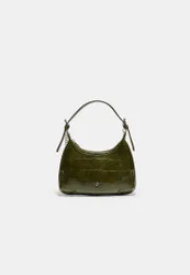 Mini-Schultertasche in Kroko-Optik mit Kette Khaki OS