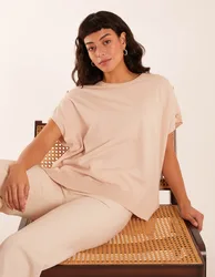 Oversized Button Shoulder Top - M/L / STONE - female