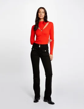 Vaquero recto de mujer bootcut de tiro medio con bolsillos de solapa - Morgan - FashionsVida