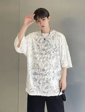 Summer Distressed Men Short Sleeve O Neck T Shirt Cotton Street Fashion Personality Hip Hop Loose Grunge Clothes Top Black White - Aliexpress - FashionsVida
