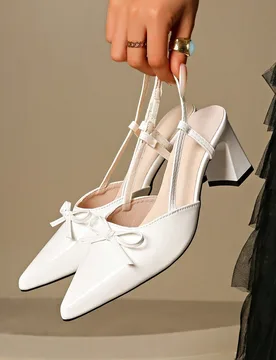 Nuevas sandalias de tacón grueso con punta puntiaguda y unicolor para mujer, primavera/otoño, con correa trasera, tacones altos, adecuadas para ir a - Shein - FashionsVida