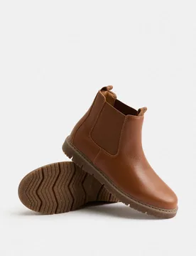 Kids' Leather Chelsea Boots (4 Small - 7 Large) Tan male - M&S - FashionsVida