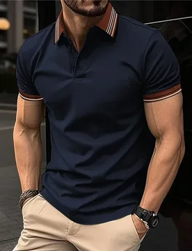 Men's Casual Polo Shirt with Color Block Collar Short Sleeve Fashion Button Design for Daily Commute And Summer Outfits - Aliexpress - FashionsVida