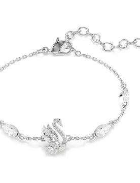 Braccialetto Swan, Taglio misto, Cigno, Bianco, Placcato rodio OS - Swarovski - FashionsVida