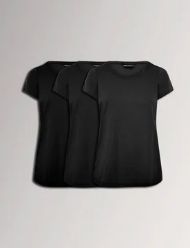 Women's 3 Pack T-Shirts in Black Size: 22-24 - Black - Size: 22-24 - Yours - FashionsVida