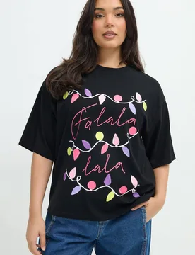 Women's 'Fa Lala' Glow In The Dark T-Shirt in Black Size: 18 - Black - Size: 18 - Yours - FashionsVida