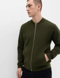 Air Yarn Knitted Bomber Jacket Dark Khaki male