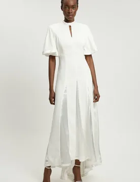 Women's Satin Contrast Detail Woven Midi Dress in Ivory Size: 14 - Ivory - Size: 14 - Karen millen - FashionsVida