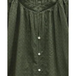 Camisa de mujer 100% algodón de manga corta con cuello mao en liso con bordados