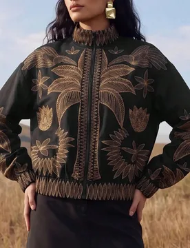 Chaqueta de manga larga con cuello alto, estampado integral, casual y versátil para uso diario para mujer M - Shein - FashionsVida