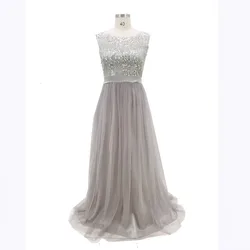 Elegant Sequined Strapless Long Formal Evening Dress Gray
