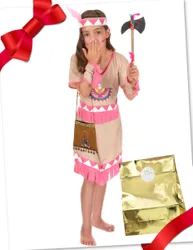 Indianer-Mädchenkostüm Geschenkset braun-rosa