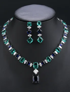 Elegant Multi Color Blue Cubic Zirconia Big Square Drop Luxury Wedding Bridal Necklace Earrings Costume Jewelry Set CN11308 - Aliexpress - FashionsVida