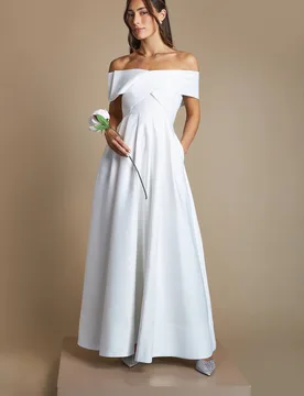 Women's Petite Bardot Origami Satin Wedding Dress in Ivory Size: 10 - Ivory - Size: 10 - Coast - FashionsVida