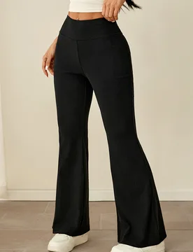 Pantalones acampanados de cintura ancha de unicolor versátiles y casuales Petite S - Shein - FashionsVida