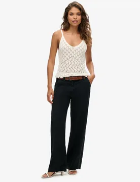 Superdry Damen Leinenhose Mit Niedriger Leibhöhe, Schwarz, Größe: 42 - 94.99 - FashionsVida