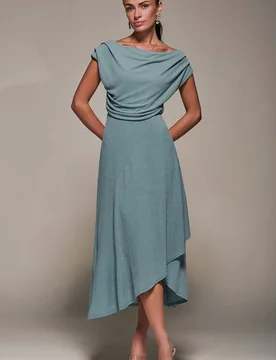 Women's Textured Jersey Aymmetric Midi Dress in Aqua Size: 8 - Aqua - Size: 8 - Jolie Moi - FashionsVida
