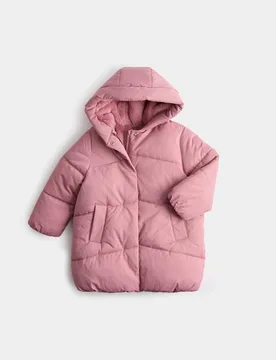 Longline Hooded Padded Jacket (2-8 Yrs) Dusted Pink female - M&S - FashionsVida