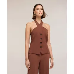 Top de mujer halter neck the tailoring lab ajuste entallado con botonadura frontal