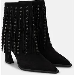 Botines básicos de mujer en ante con flecos y tachas metálicas