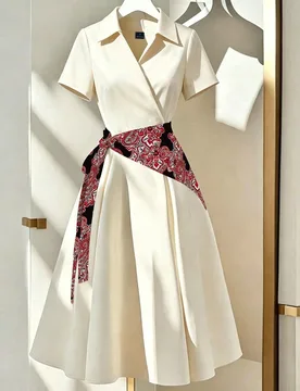 Vestido midi elegante de cuello en V para mujer con cinturón decorativo L - Shein - FashionsVida