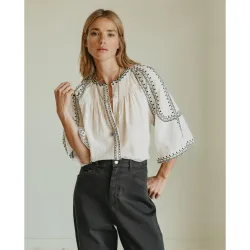 Indi & Cold - Camisa de mujer cuello redondo manga acampanada
