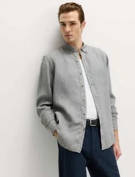 Pure Linen Garment Dye Shirt Grey male - M&S - FashionsVida