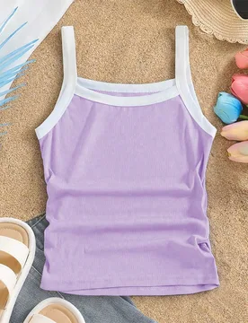 Camiseta sin tirantes de punto de ajuste ceñido con contraste de color, adecuada para salidas casuales, vacaciones y diversas ocasiones, sin sujetado - Shein - FashionsVida