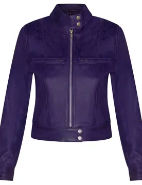 Women's Plain Leather Moto Biker Jacket-Braga in Purple Size: 18 - Purple - Size: 18 - Infinity Leather - FashionsVida