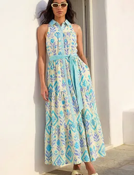Women's Leafy Tiered Maxi Dress in Blue Size: 14 - Blue - Size: 14 - Roman - FashionsVida