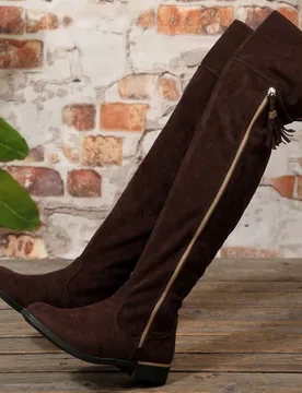 Botas altas hasta la rodilla para mujer Otoño/Invierno 2026, con cremallera lateral, suela gruesa con adorno metálico plano, caña elástica de forr - Shein - FashionsVida