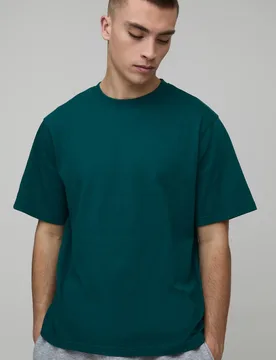 Herren Basic Regular Fit Rundhals-T-Shirt Teal Größe Small - boohooMAN - FashionsVida