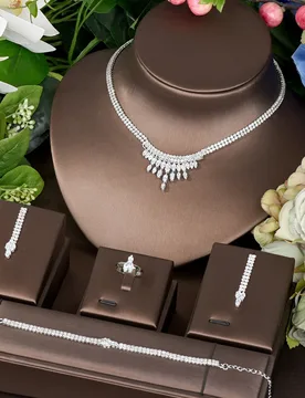 HIBRIDE New Style CZ Crystal Elegant Women Party Leaf Necklace And Earrings Set For Dubai Nigeria Brides Wedding Jewelry N-1460 - Aliexpress - FashionsVida